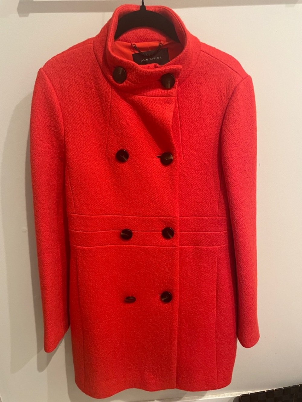 Ann Taylor Bright Red Double-Breasted Peacoat